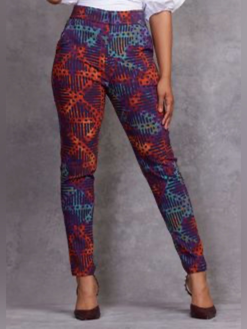 D’IYANU Talia African Print Skinny Pants Purple Blue Orange Size M